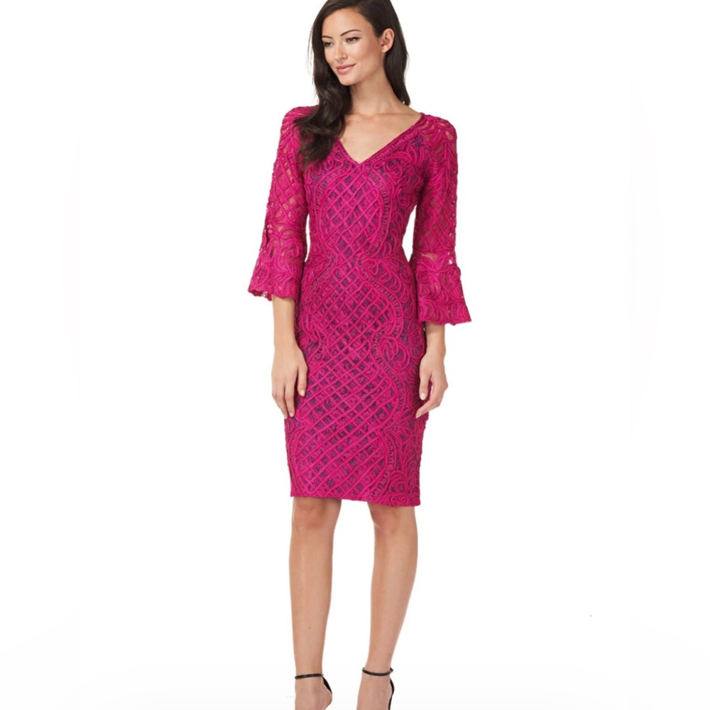 JS Collections - Bell Sleeve Cocktail Dress - Size 4 - Magenta - LIKE NEW